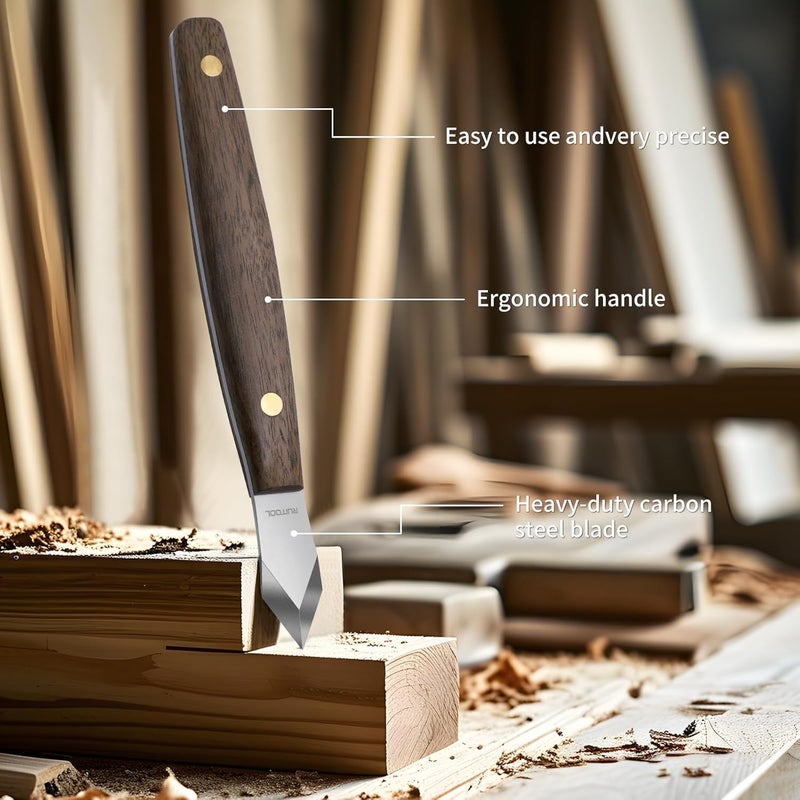 RUITOOL Marking Knife, Woodworking Scribing Knife with Leather Sheath, High Carbon Steel Double Beveled Blade Striking Knifes with Wooden Handle, Premium Quality Wood Scribe Tool for Carving - Image 3